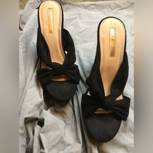 Lilliana Angelique Suede Open Toe Bow-Tie Style Wedge-Platform Slip-on Sandals